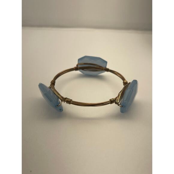 Vintage Blue Faux Stone Wrapped Wire Bangle Bracelet B18 - Picture 6 of 12